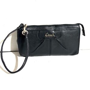 Coach vintage Black Leather Wristlet with Silver Accents